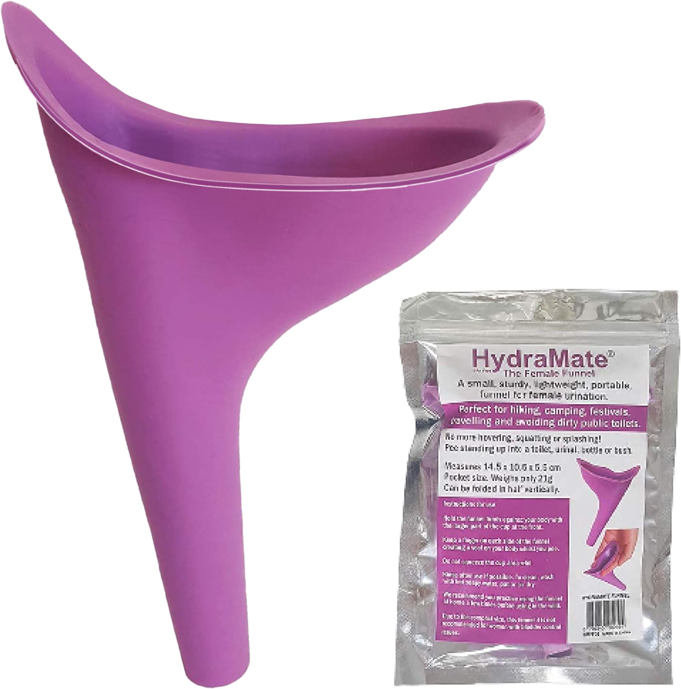 HydraMate Wee Travel Female Urinal Funnel For Women. Sturdy, Small & Light Weight 21g. Portable Female Toilet For Travel, Hiking, Camping, Car, Festivals. Pee Standing Up In A Bottle, Toilet or Bush