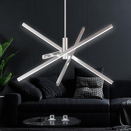 AIRYPHANT Candelabro LED moderno de níquel, 4 luces regulables, iluminación colgante de techo para comedor, sala de estar, cocina, isla, dormitorio,