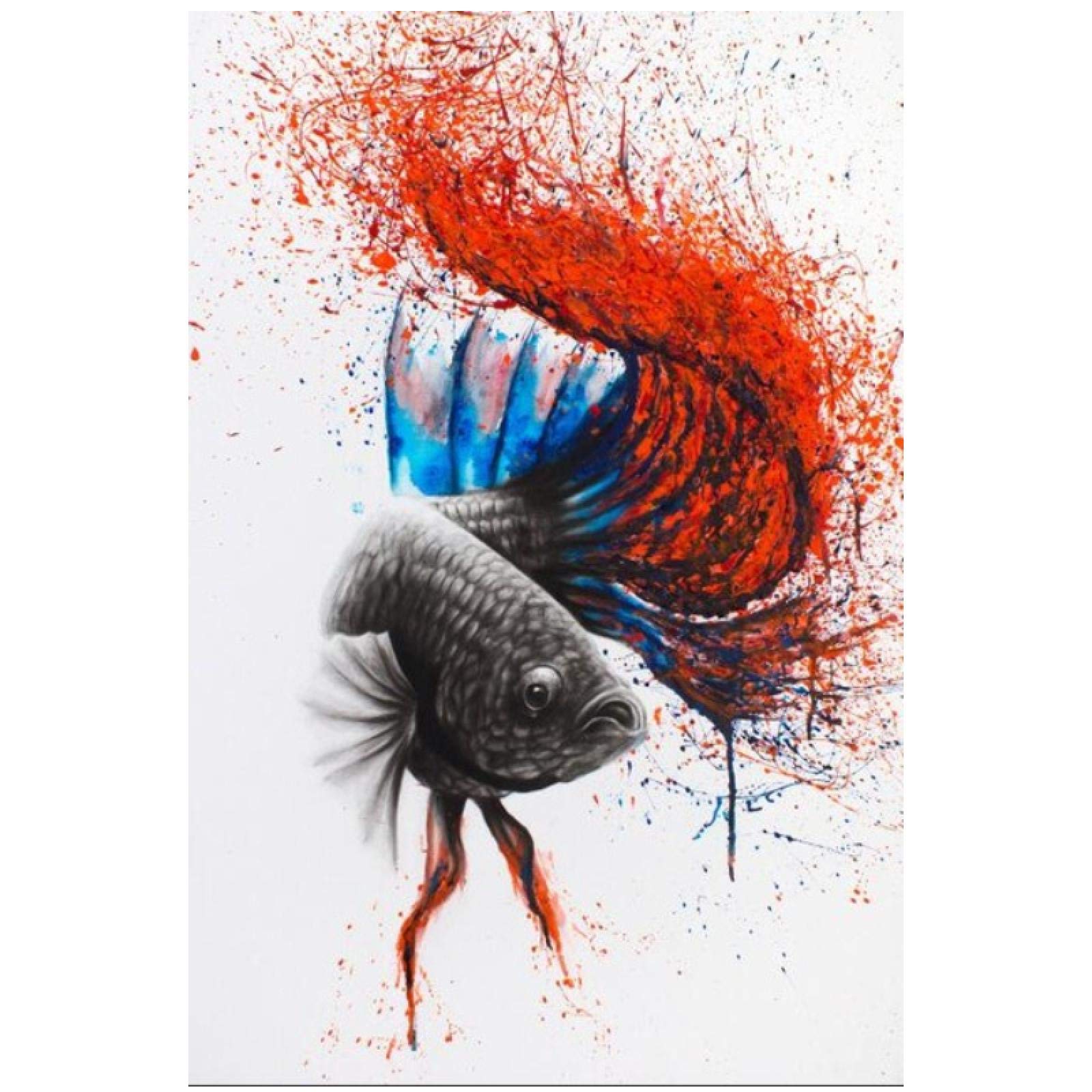 抽象画カラフルな魚版画 フレーム付き 抽象画カラフルな魚版画 フレーム付き