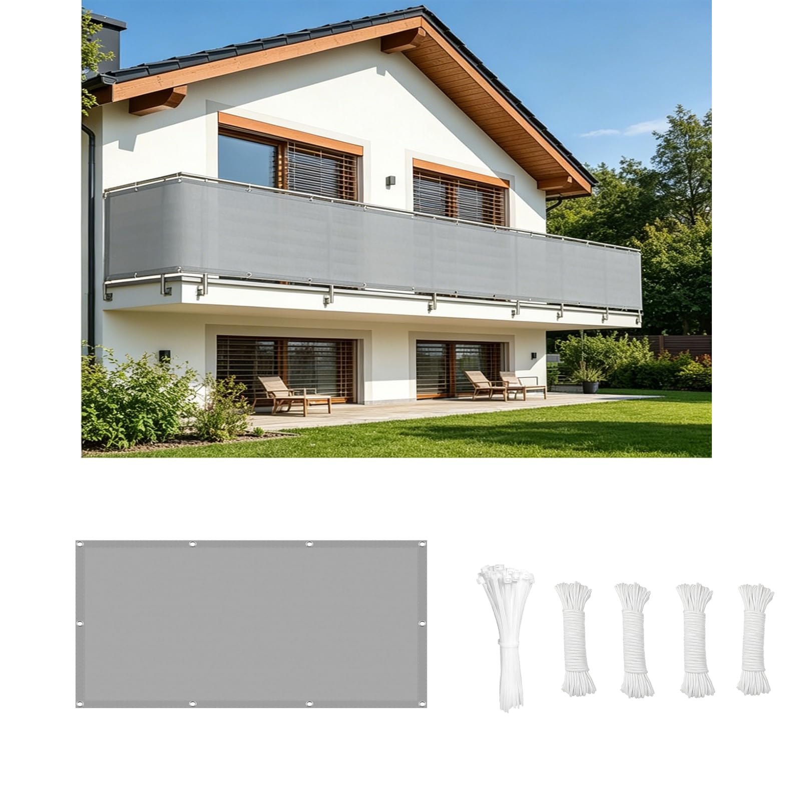 Brise vue balcon 85x550 cm gris clair en toile imperméable PES 220g pour jardin