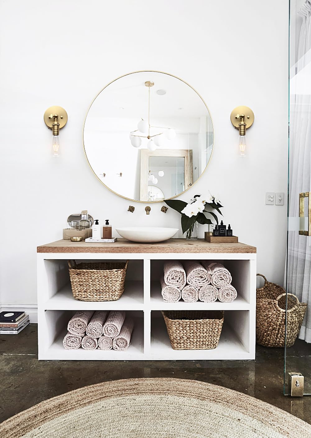 Pathson Loft Vintage Wall Lamp 1 Head with Candlestick Molding Design Industrial Rustic Retro Wall Light 180 Degree Rotated Metal Base Cap Fixture Flush Mount Wall Sconce (Brass-2 Pack)