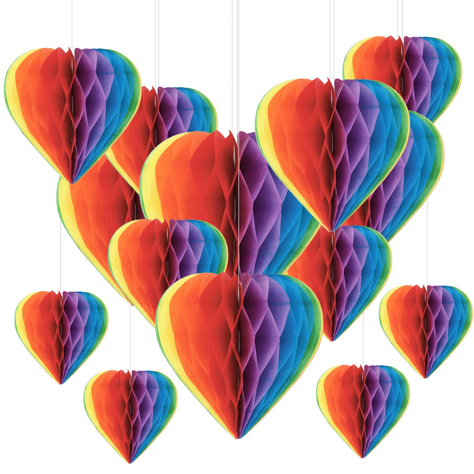 Esitrormi Rainbow Heart Honeycomb Hanging Decor, Pride Party Paper Ornament