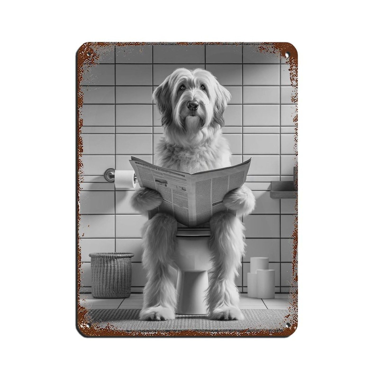 Lxwnze 30L X 40W Cm Catalan Sheepdog,Funny Bathroom Decor Tin Sign Vintage Metal Pub Club Cafe Bar Home Wall Art Decoration Poster Retro 12X16inch(30X40cm)