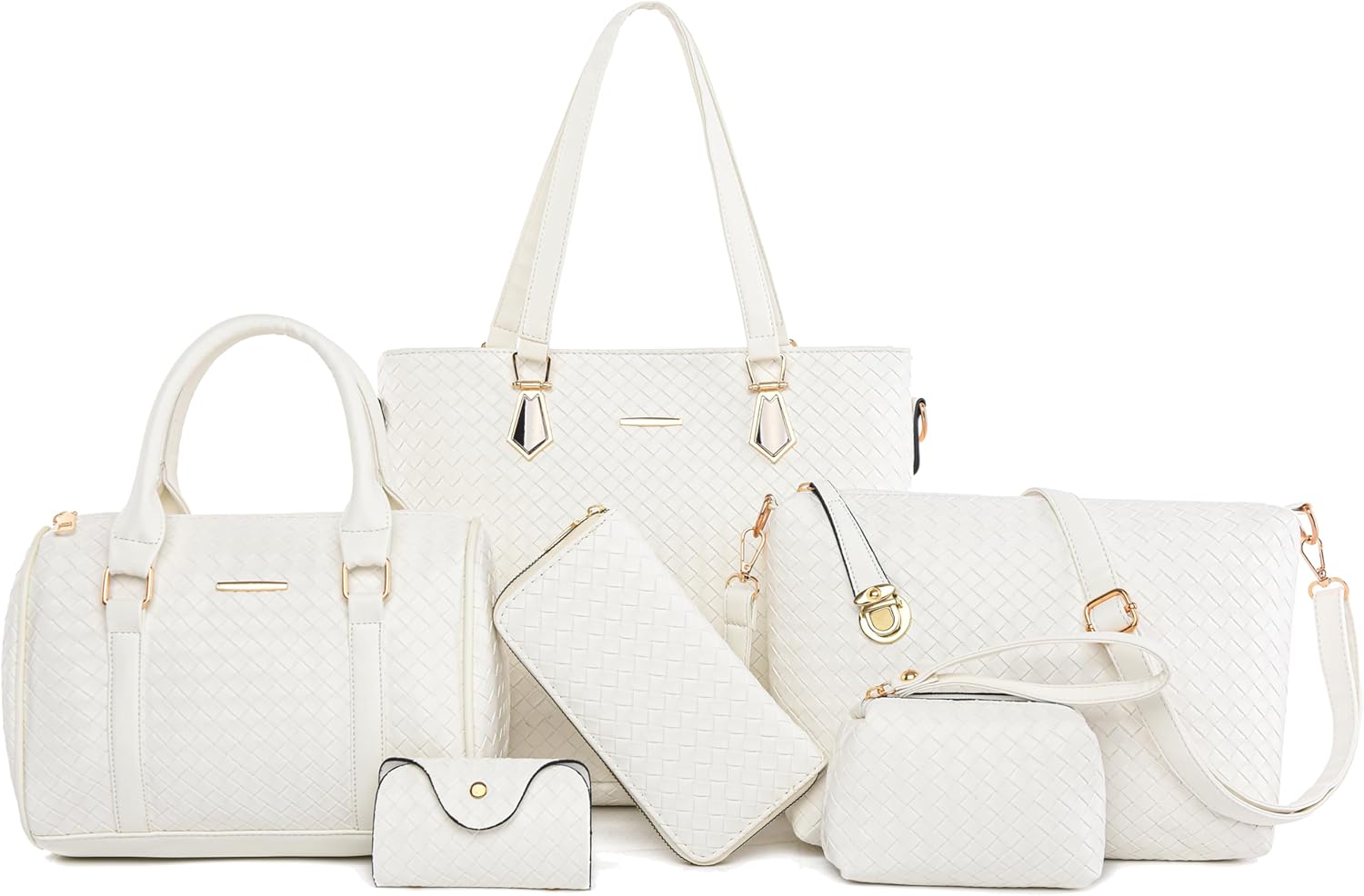 Purses and Handbags for Women Synthetic Leather Tote Crossbody Bags Satchel Purses Set 6pcs | Set, 6pcs, Set, 6pcs