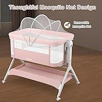 Vista 7 de INFANS Cuna de bebé 5 en 1, cama mecedora mejorada con ruedas, cesta de almacenamiento, bolsa de viaje, mosquitera, altura ajustable, cuna portátil