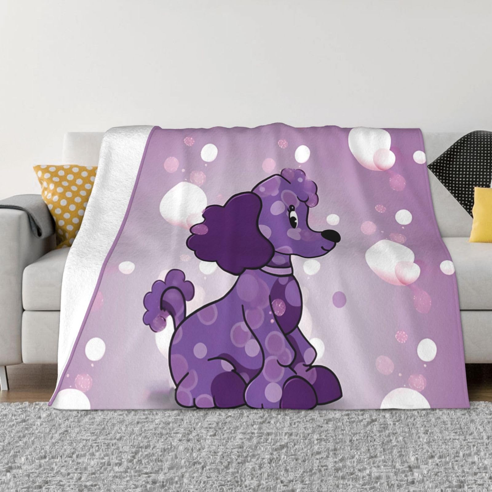 Couverture légère double face anti-froid en peluche violette motif caniche