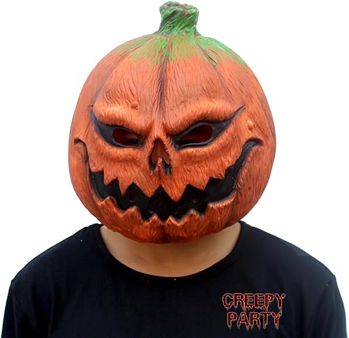 Miniatura 4 de CreepyParty Disfraz de Halloween novedoso de lujo accesorios de fiesta máscara de cabeza de calabaza de látex calabaza naranja