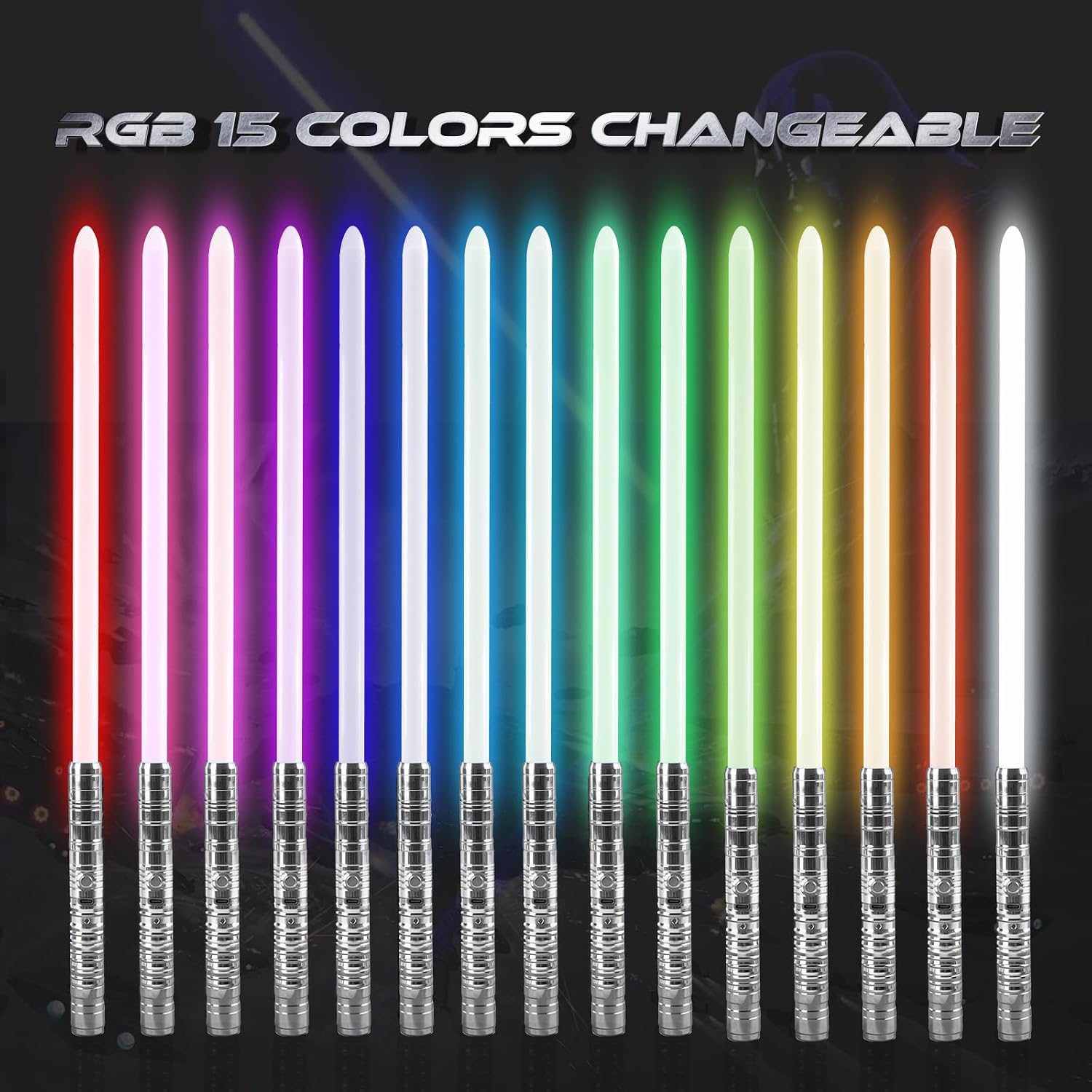 Joyyy Lightsabers Metal Hilt Dueling Light Sabers RGB 15 Color FX Sound Doubled Blade 2 in 1 Rechargeable Light Up Sword Toy for Adult Kids Birthday Thanksgiving Xmas Gift Halloween Cosplay (Silver)