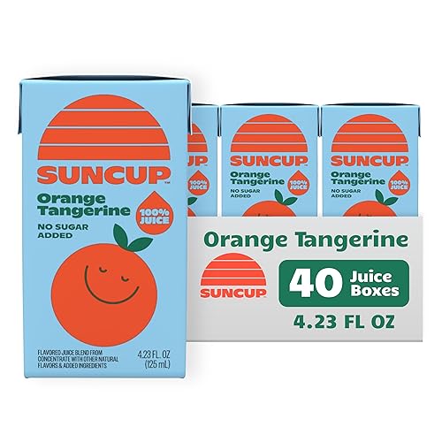 SunCup Juice - Orange Tangerine (paquete de 40) Caja de jugo de 4.23 onzas con pajita | 100% mezcla de naranja y mandarina para niños, paquete a