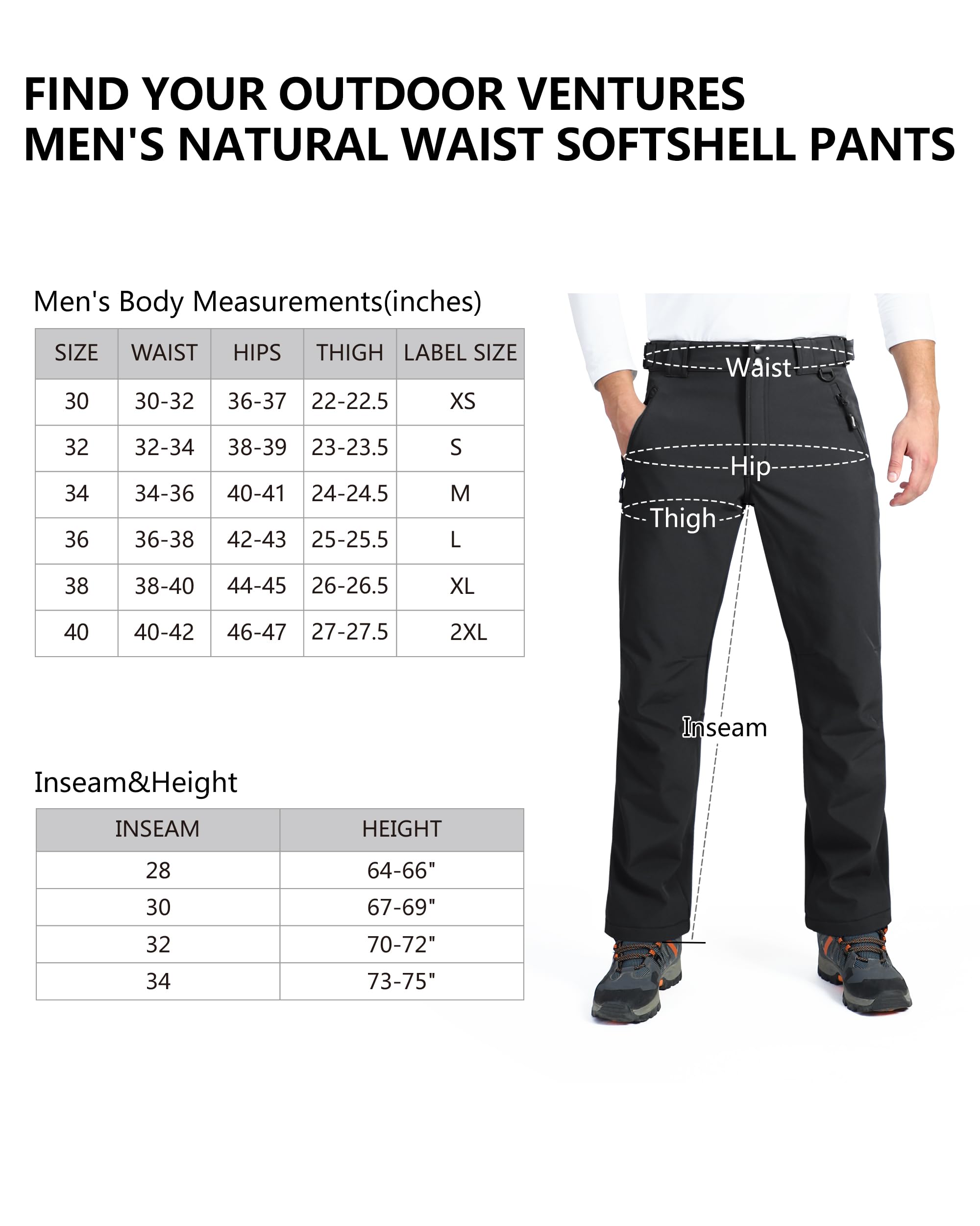 Outdoor Ventures Pantalon léger imperméable coupe-vent doublé polaire chaud pour la randonnée, le ski et la neige - Taille extensible