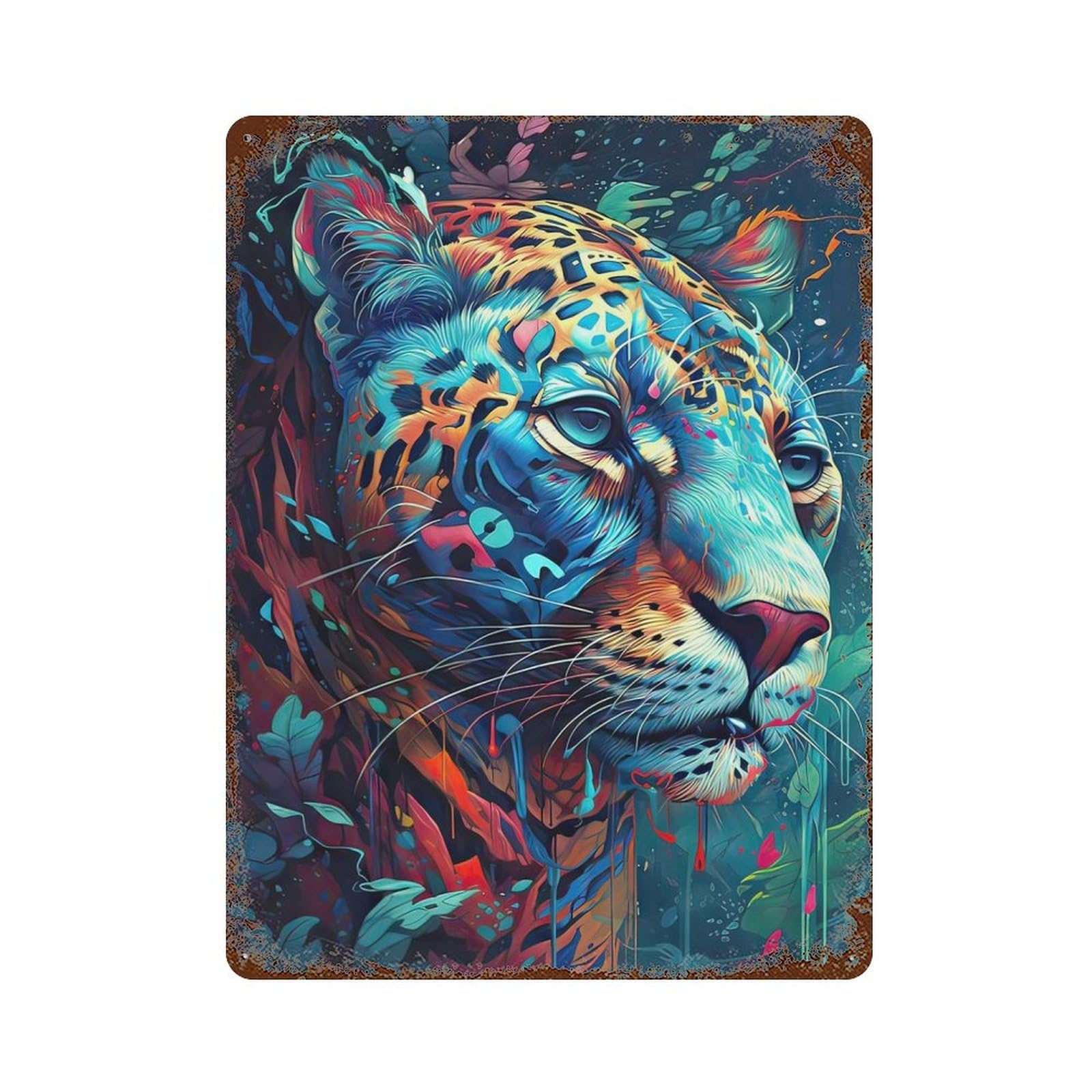 Retro Metal Sign The Attentive Jaguar 15.7"x11.8", Retro Wall Decor for Living Room, Hallway And Home Decor