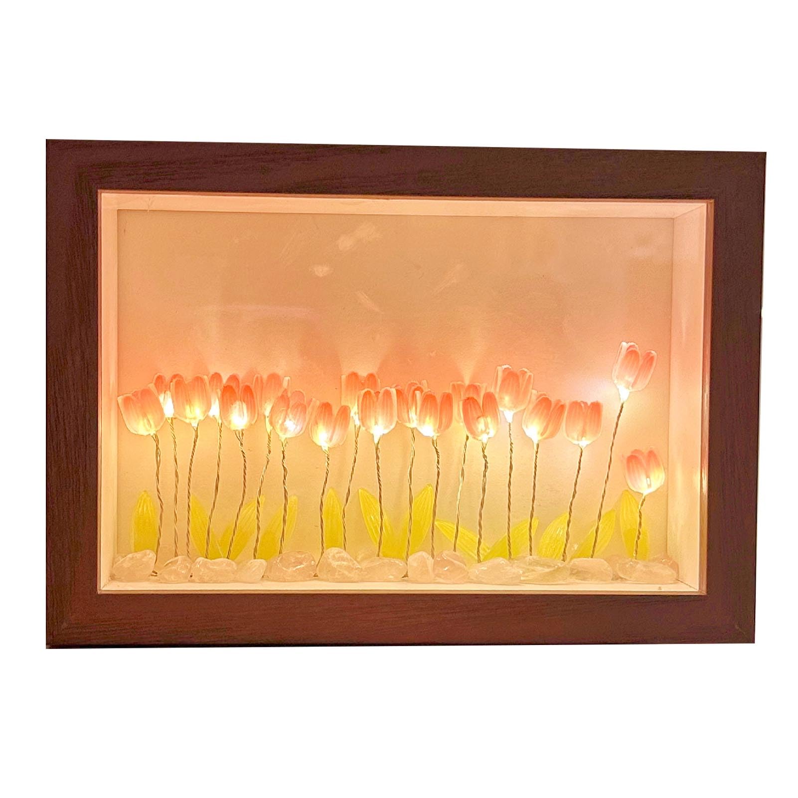 Tyenaza Tulip Light Photo Frame, Flower Night Lamp Floral Picture Frame Home Decoration for for Children Girl Couple Friends Women Birthday Anniversary