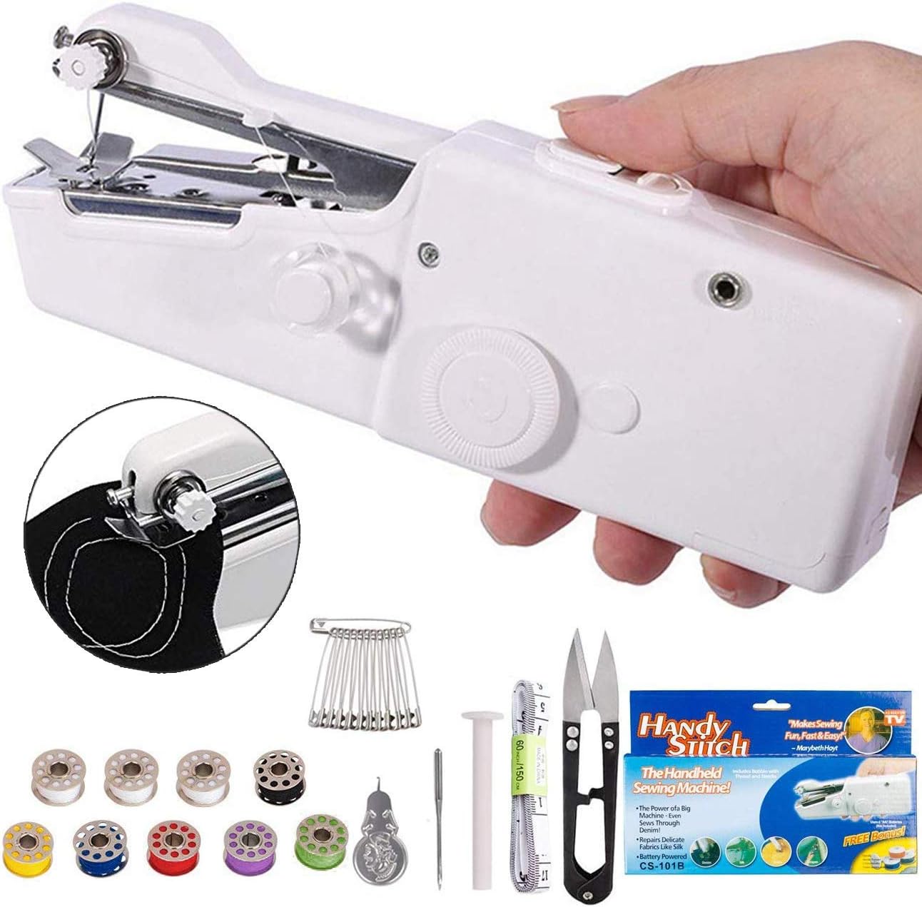 DUTISON Portable Sewing Machine, Mini Cordless Handheld Stitch Electric Household Tool for Fabric, Clothing, Kids Cloth, Home Travel Use