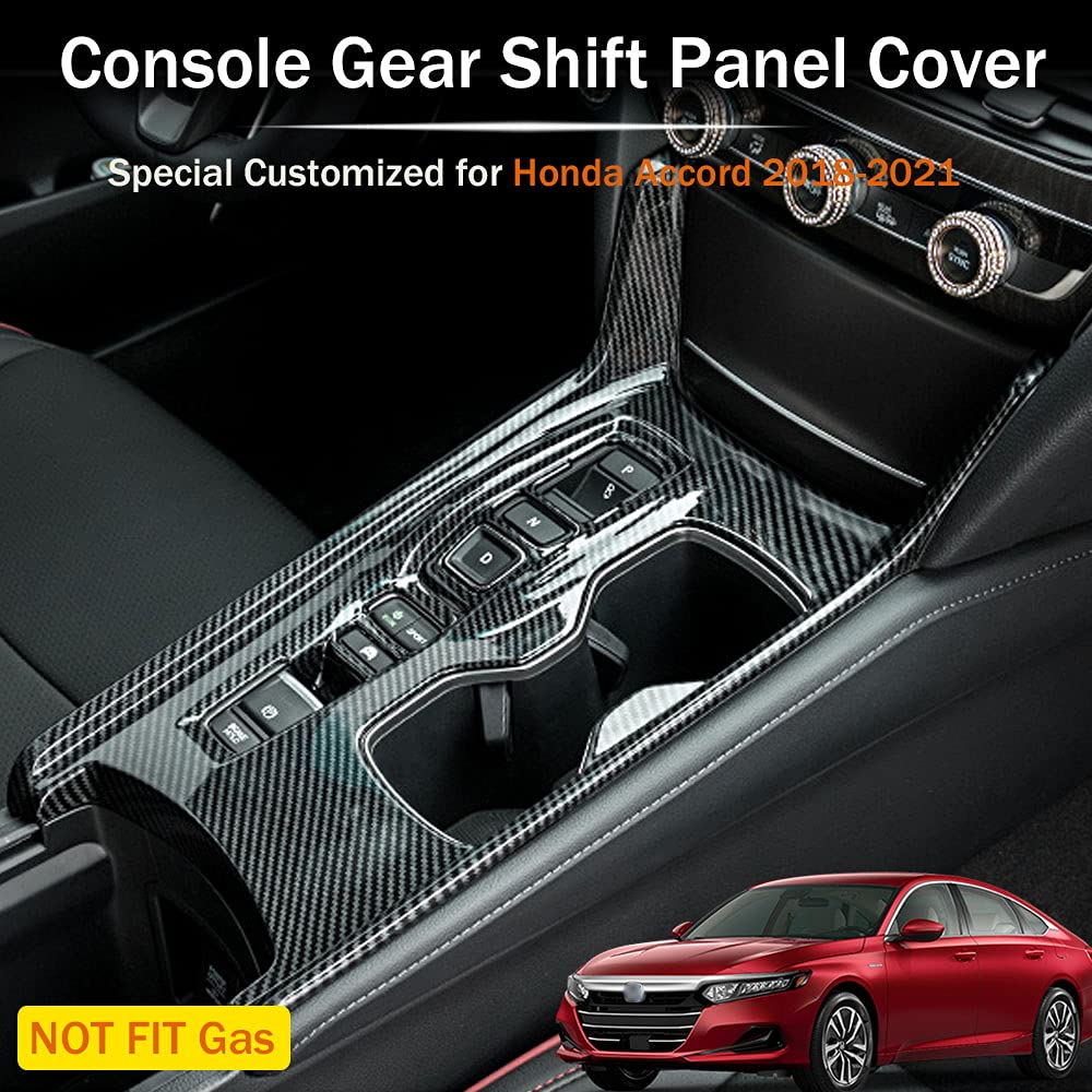 LEXLEY 2Pcs Carbon Fiber Style Gear Shift Frame Console Panel Trims Cover Cup Holder Decor Decal Compatible with Honda Accord Hybrid 2018 2019 2020 2021 2022,Not Fit Gas (Without gear lever)