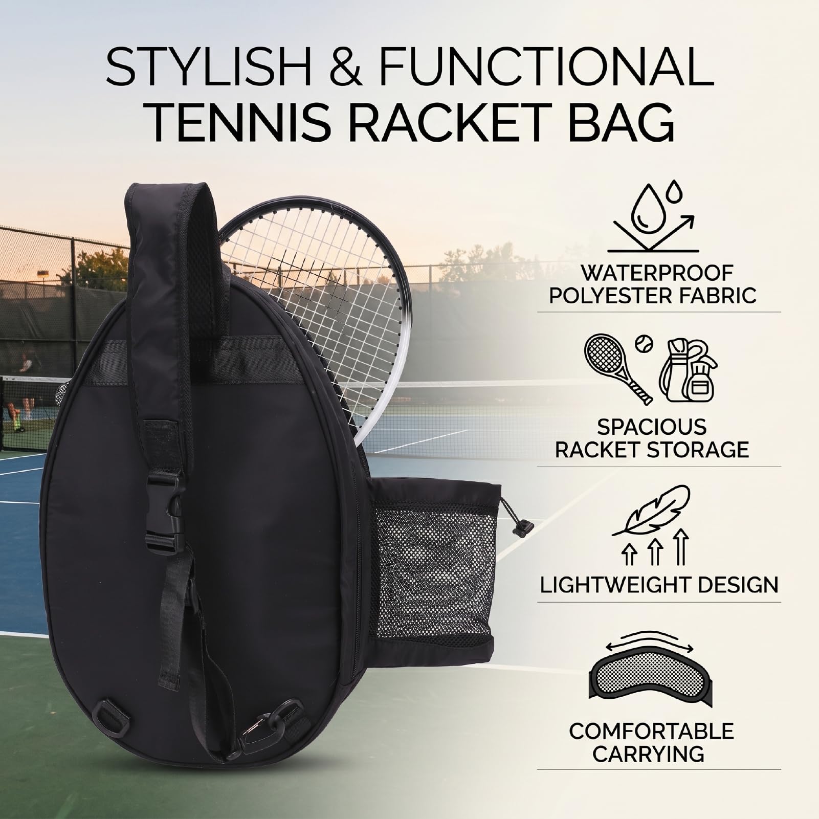 Bolsa para Raquetas de Tenis para Mujer, Bolsas Ligeras Pádel de Tenis con Bolsillos Malla, Bolsas para Raquetas de Gimnasio, Bolsa para Gimnasio para Cancha Fuera