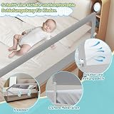 150 cm Bed Rail, Fall Protection, Foldable Bed Guard with U-shaped Feet, Children's Bed Rail, Height Adjustable 68-95 cm, Baby Bed Rail with Airy Net, Easy to Assemble, Grey - 4