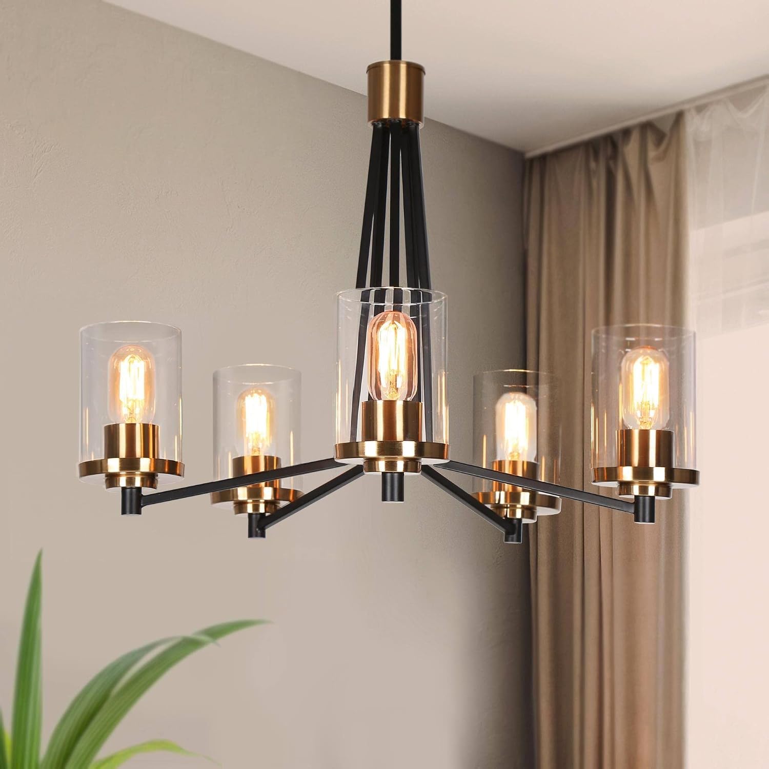 ZEVNI Black and Gold Chandelier, 5-Light Modern Chandeliers for Dining ...