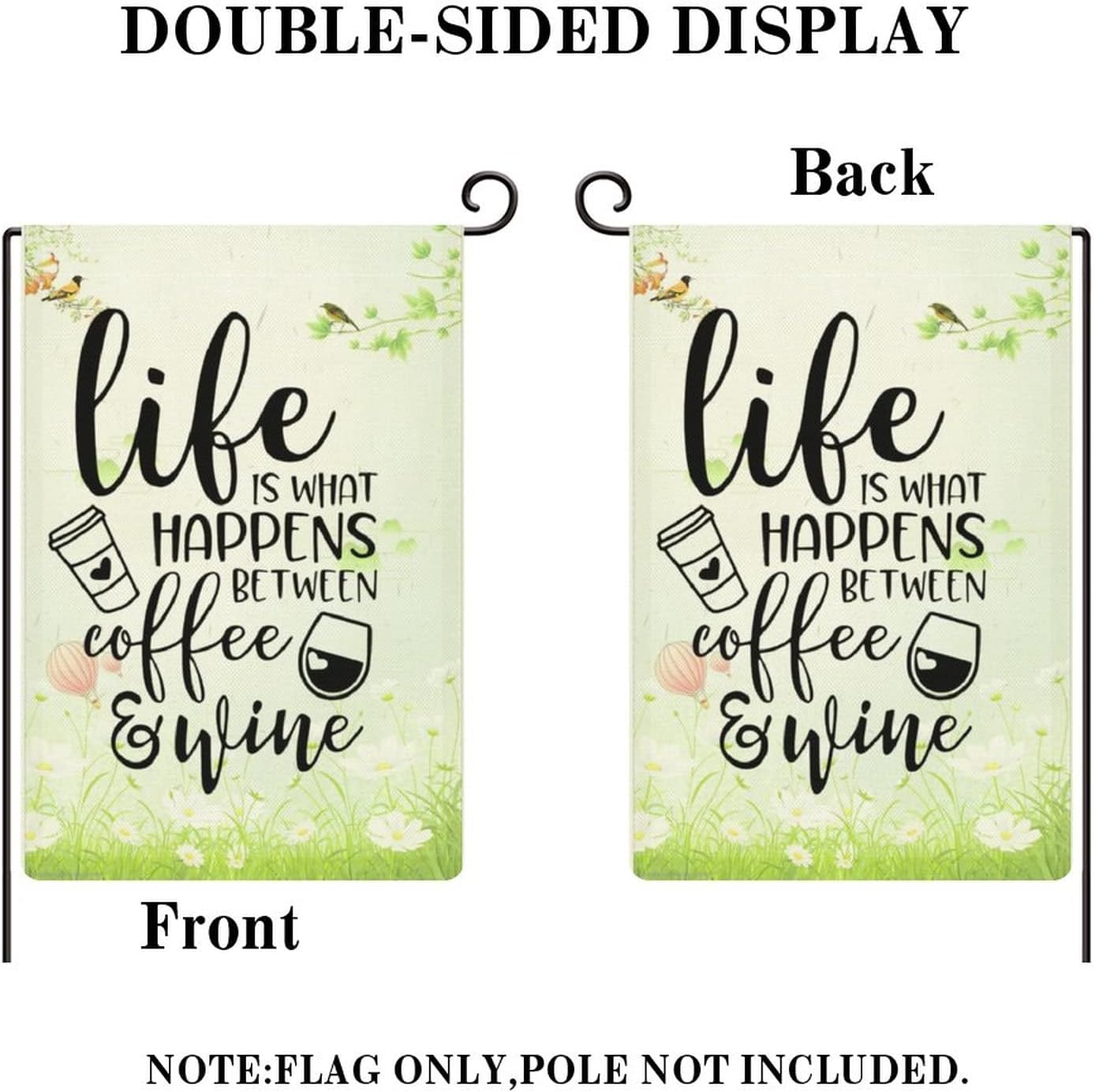 Rustic Farmhouse Garden Flag 28×40 Inch Double Sided Life Is What Happens Between Coffee And Wine Welcome Flag for Outside Yard Decorations Seasonal Banners