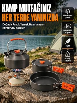 Katlanabilir Kulplu Al minyum Kamp Tencere Tava  aydanl k Seti Piknik ve Do a Kamp   in
