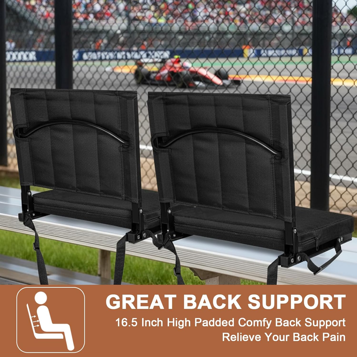 Romswi 2PK 3-Level Heated Stadium Seats for Bleachers with Back Support,Padded Bleacher Seats with Thick Cushion,Portable Folding Waterproof Bleacher Chair for Outdoor (Power Bank Not Included)