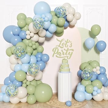 131pcs Blue and Green Balloon Arch Kit with Dusty Pastel Blue Balloons