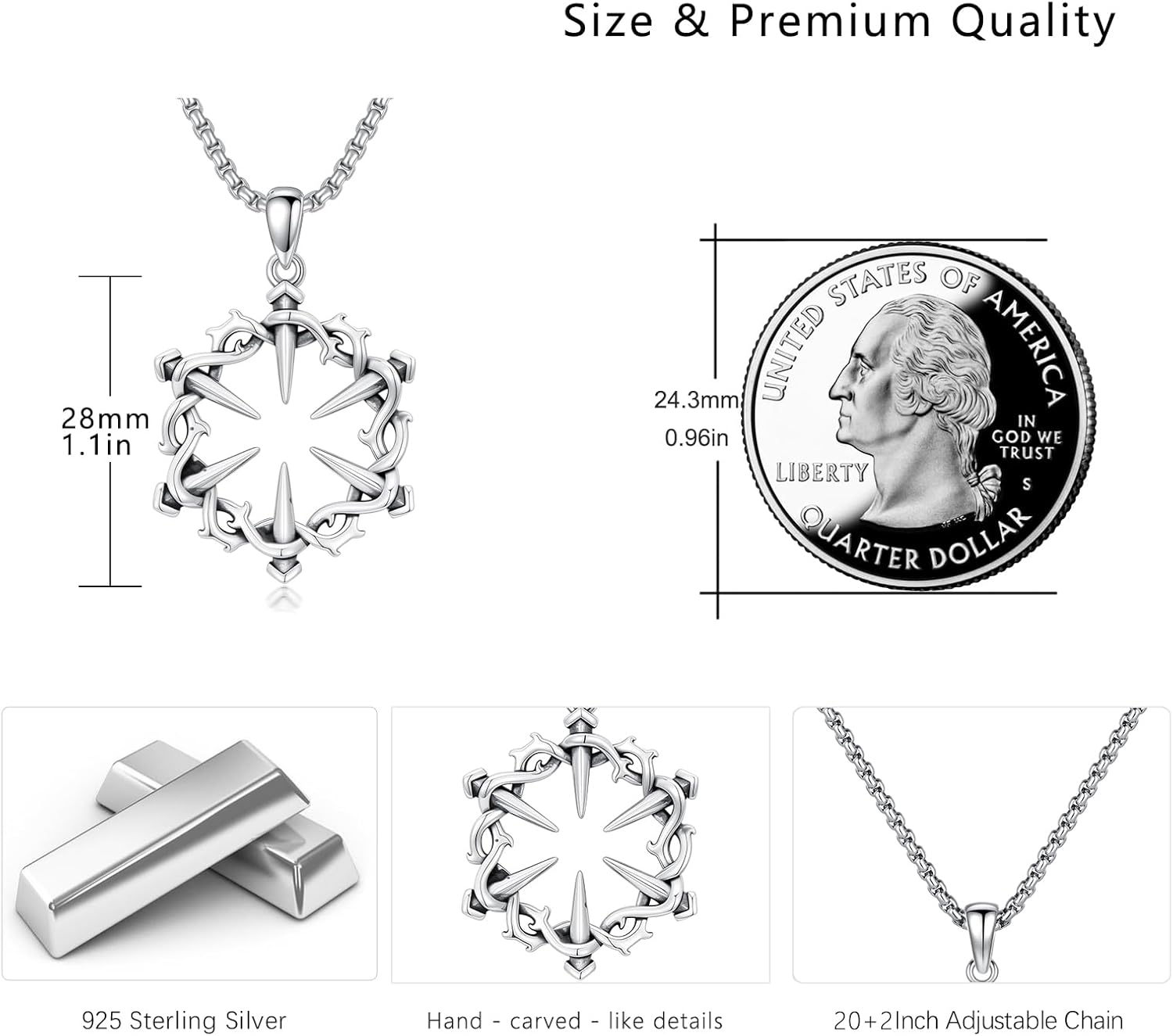 Christian Necklace 925 Sterling Silver Religious Faith Pendant Necklace Christian Jewelry Gift for Men And Women