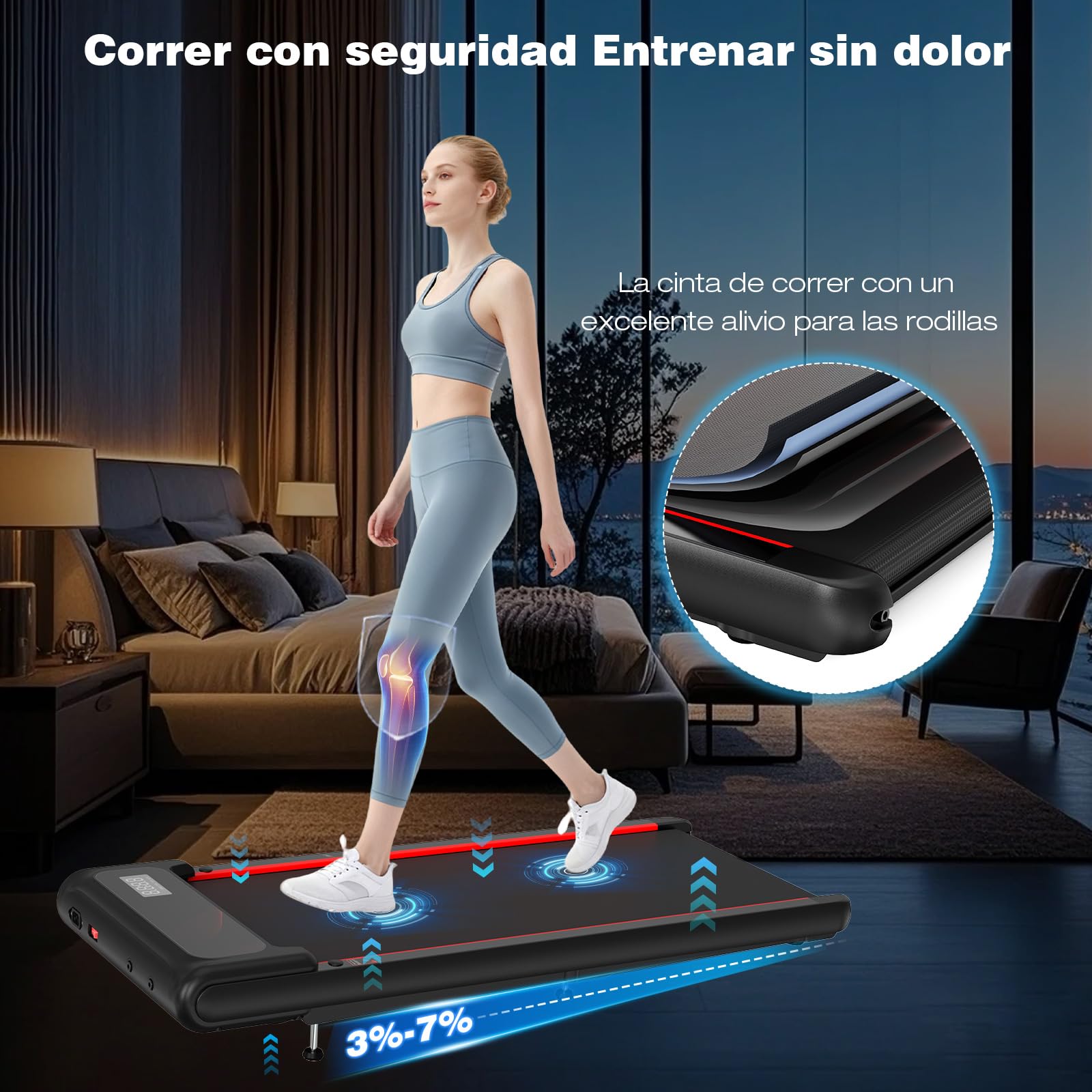 Cinta de Correr, Cinta de Correr con Barandilla Desmontable, Walking Pad 3 Niveles Inclinación, Soporte Tableta, Motor Silencioso