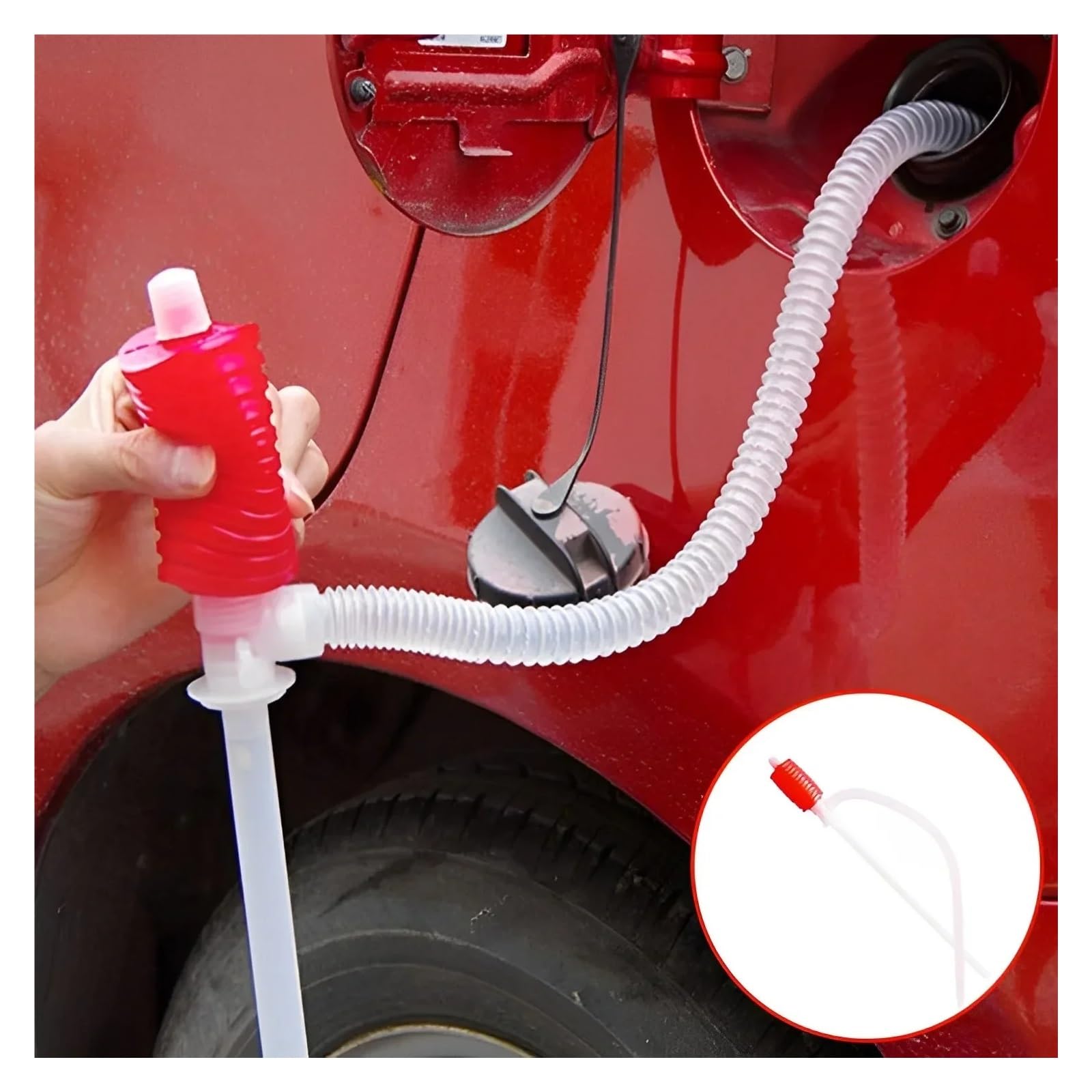 Pompa a tamburo, 2 pezzi, pompa manuale di trasferimento del carburante, sifone a mano, tubo per estrazione olio, per auto, moto e uso domestico, pompa a barile (rosso)