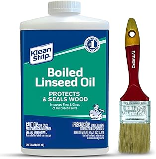 Klean Strip Boiled Linseed Oil 1 Quart with Centaurus AZ Paintbrush Protects Seals Unfinished Wood Produce Beautiful Finis...