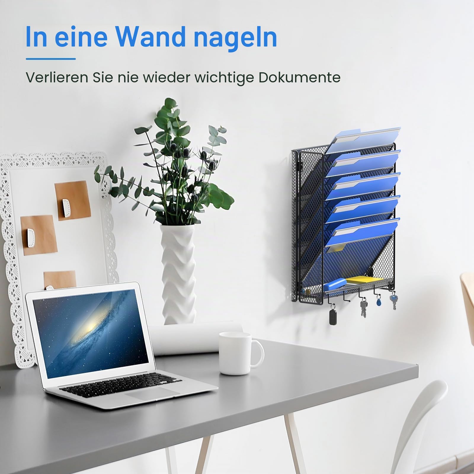 OUTWOLF 6 Ebenen Metall A4 Zeitschriftenhalter Wand Wandhalter Hängend, Aktenablage Dokumentenhalter Magazin Organizer, Flyerständer Prospektspender für Büro mit Haken, Schwarz