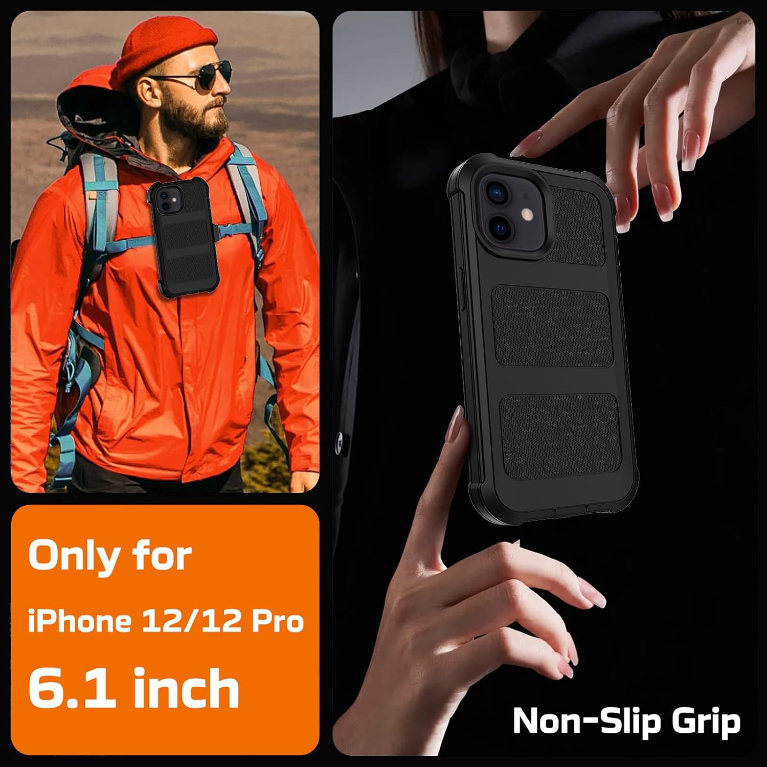 for iPhone 12 Case with Belt Clip Holster & Kickstand,Military Grade Drop Tested Shockproof Heavy Duty Rugged Cover,w/2X Screen Protectors Defender Bumper Protective Cases for Apple 12 (Black)