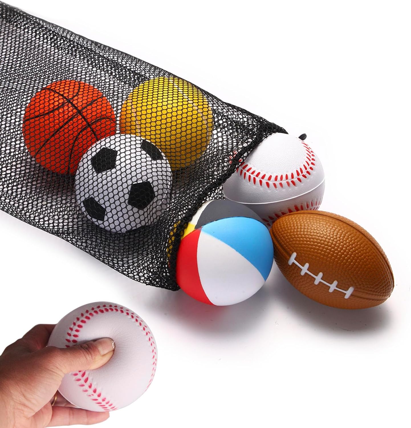 Mini Sports Balls Set of 6 Foam Ball for Kids 2.8 inch Soft Balls for Toddlers with Bag Includes Soccer, Basketball, Football, Baseball ,Tennis and Beach ball- Throwing Toys for Baby Boy and Girl