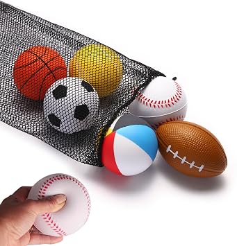 Mini Sports Balls 2.8 inch Set of 6 Foam Ball for Kids Soft Balls for Toddlers with Bag Includes Soccer, Basketball, Football, Baseball ,Tennis and Beach ball- Throwing Toys for Baby Boy and Girl