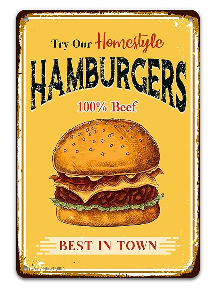 Amazon.co.jp: ハンバーガーのブリキ看板、お試しください