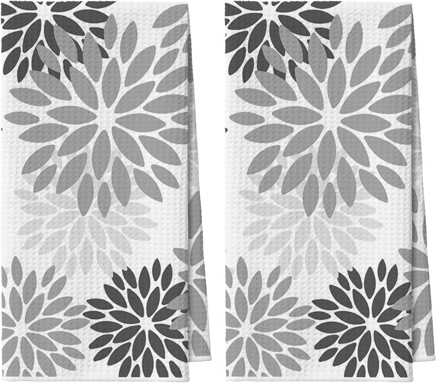 Artoid Mode Grey Dahlia Floral Kitchen Towels Dish Towels, 18x26 Inch Quick Dry Microfiber Cloth Hand Towels for Kitchen Drying Set of 2