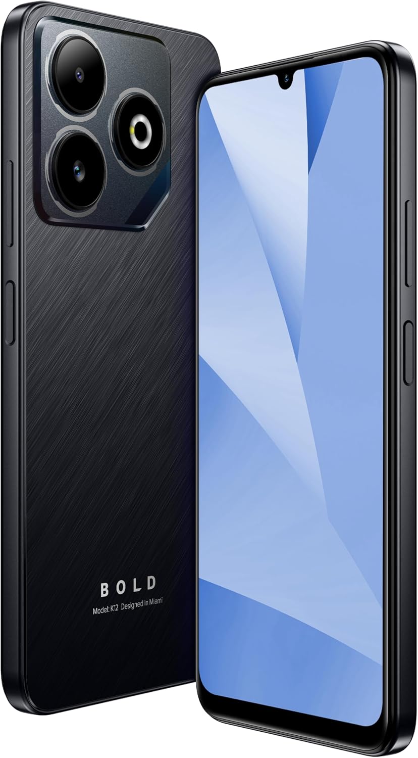 Bold K12 | 2025 | Unlocked | 6.8” HD+ 120Hz Infinity Display | 50MP Main + 8MP Selfie Cameras | 128GB Internal Storage | US Version | US Warranty | Black Blue