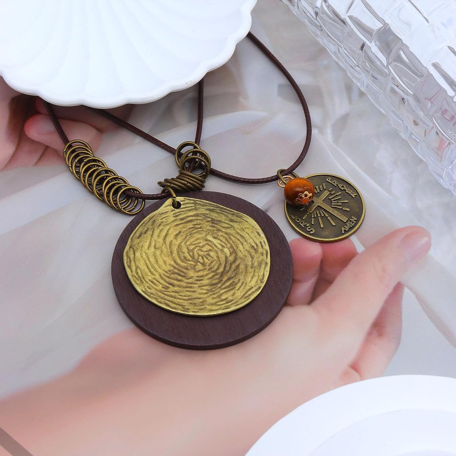 Long Boho Necklaces for Women Stacking Leather Cord Wooden Disc Pendant Necklaces Choker Vintage Adjustable Trendy Necklace Jewelry Gift - Image 4