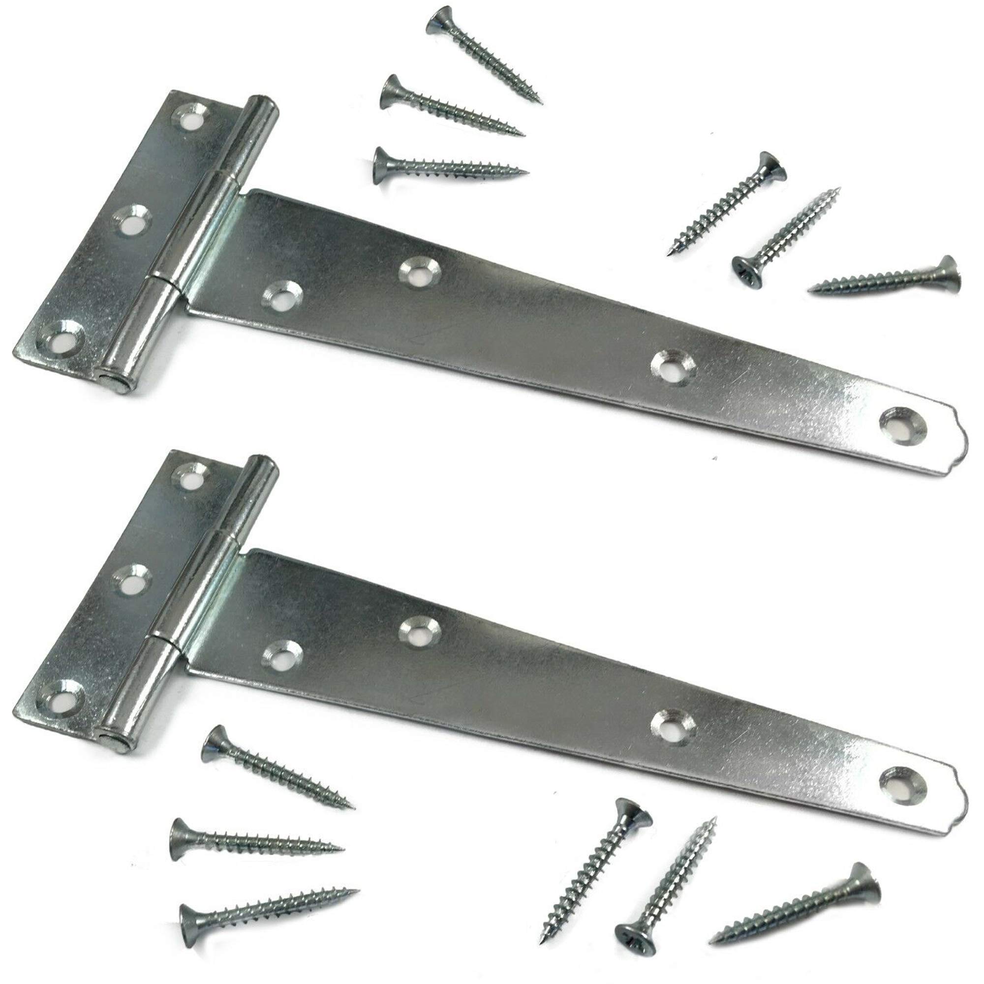 Taurus Gold 2X Tee Hinges Light Duty Gate Shed Door Hinge Fixing Screws 8" 200Mm 1 Pair Zinc