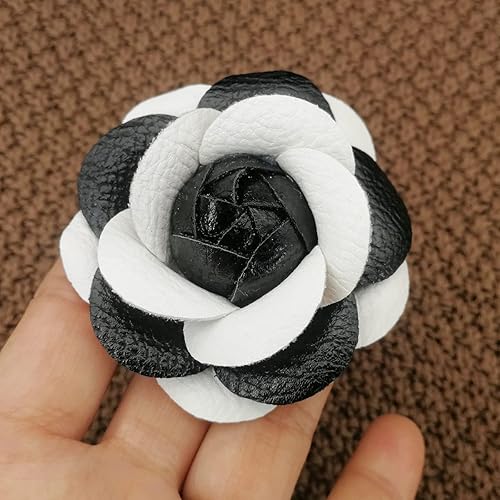 Miniatura 6 de Cabeza de rosa de cuero artesanal de 2.6 in, apliques de cabeza de flor de rosa de cuero sintético, aplique de costura DIY, decoración de rosa