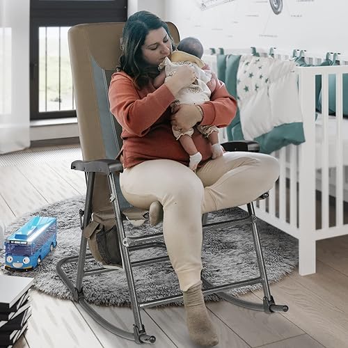 Miniatura 5 de TIMBER RIDGE Mecedora acolchada plegable y silla reclinable para patio con reposacabezas ajustable