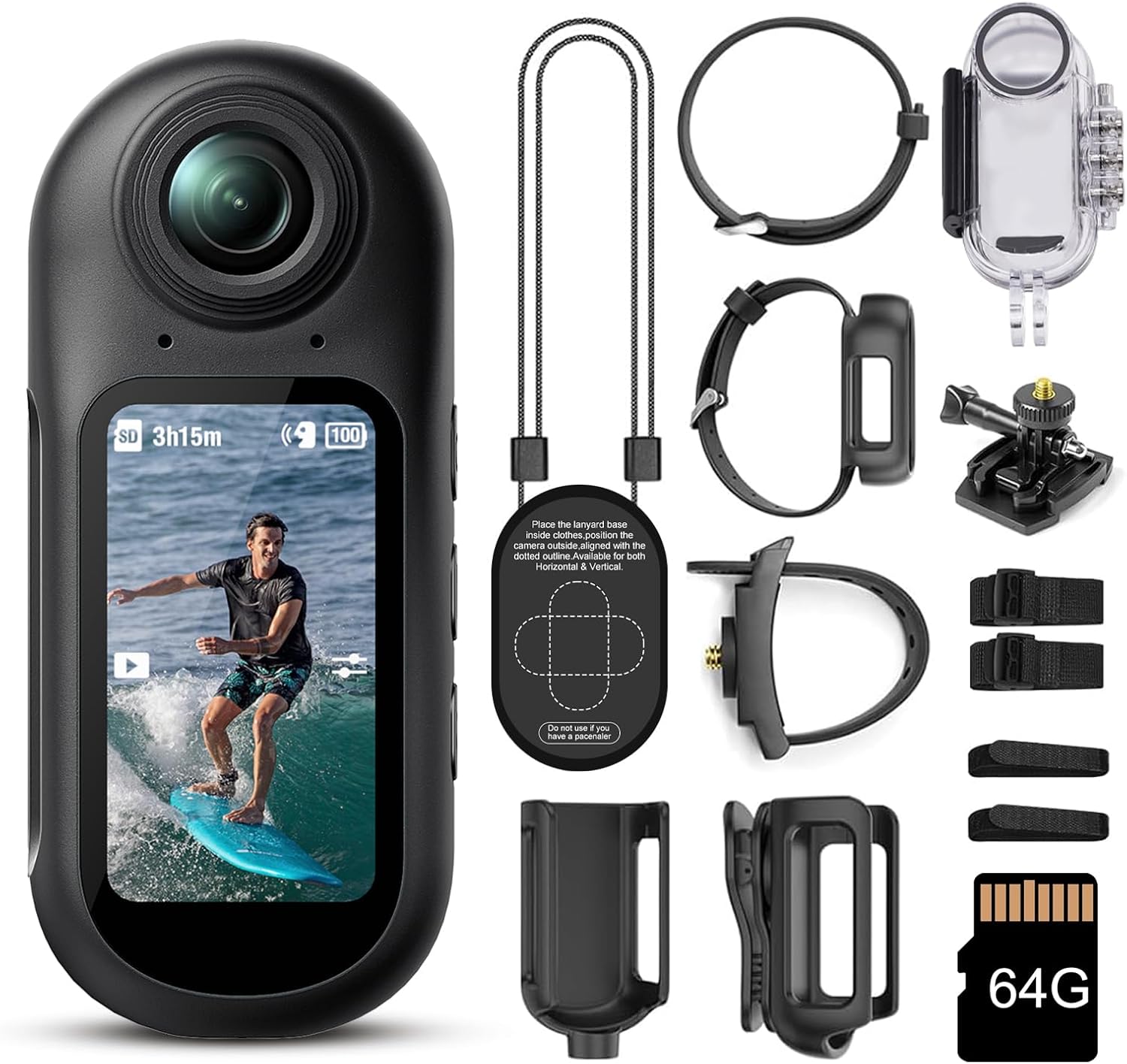 WeGoIOT 4K Mini Thumb Action Camera with Memory Card, Wearable POV Body Cam