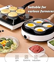 Vista 4 de Sartén antiadherente para huevos de 4 tazas y sartén de granito, versátil sartén de desayuno para huevos, panqueques, plett, crepes, compatible