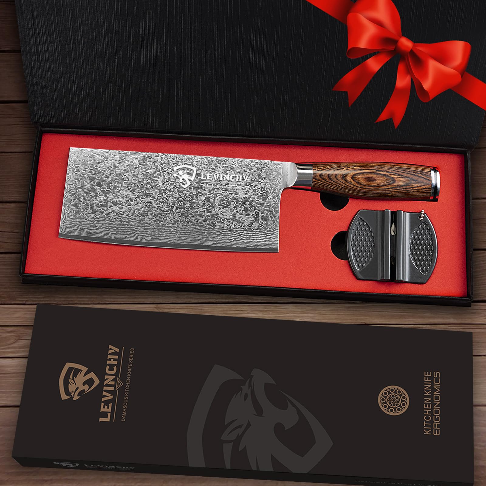 Damascus Cleaver Knife - 8 Inch, Pakkawood Handle -6