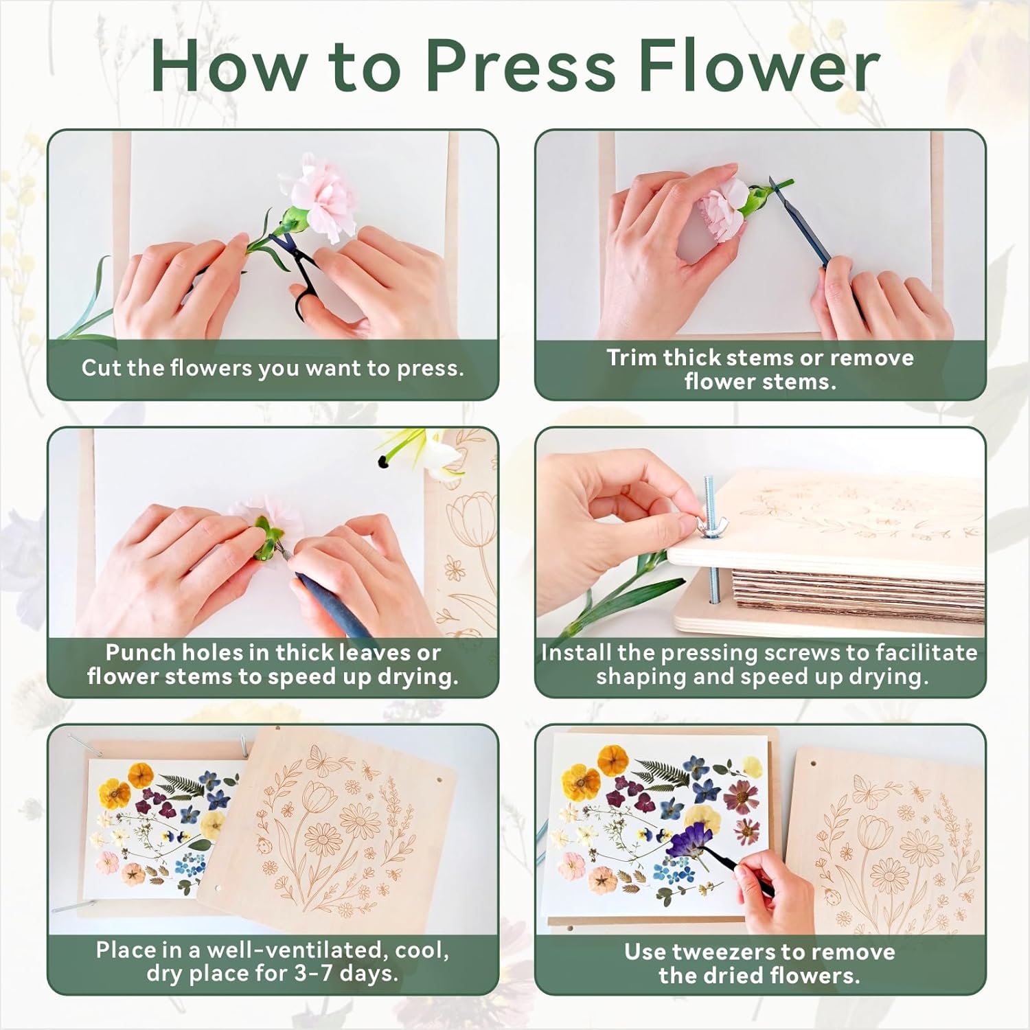 TTUGTTUG Flower Press Kit for Adults, 15.7" x 11.8" Large Wooden 10-Layer Press for DIY Floral Art, Wedding Flower Drying, Great Gift for DIY Flowers Lovers - Image 4