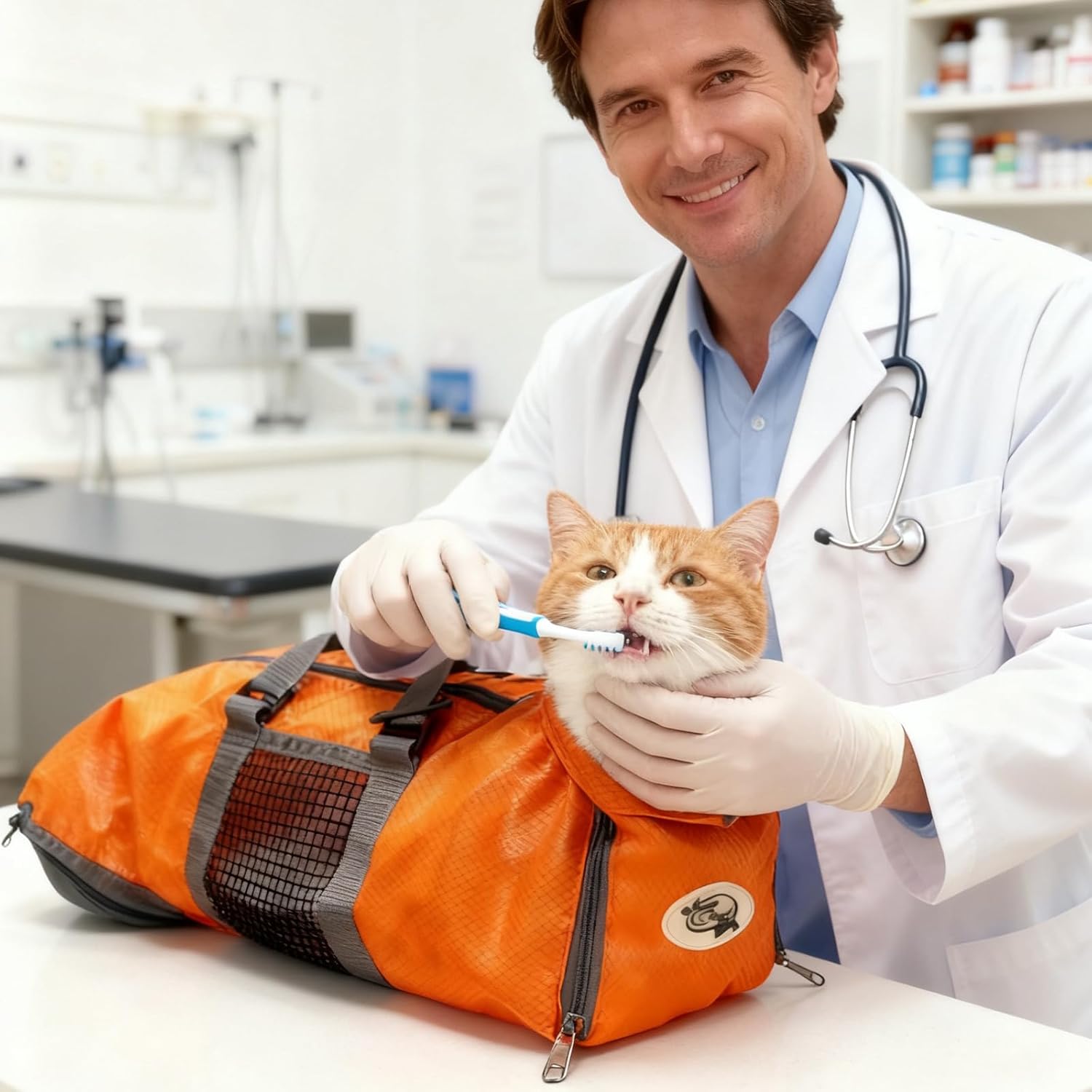 Cinf Cat Nail Clipping Cleaning Grooming Restraint Bag No Scratching Biting for Bathing Nail Trimming Injecting Examining(Orange,M)
