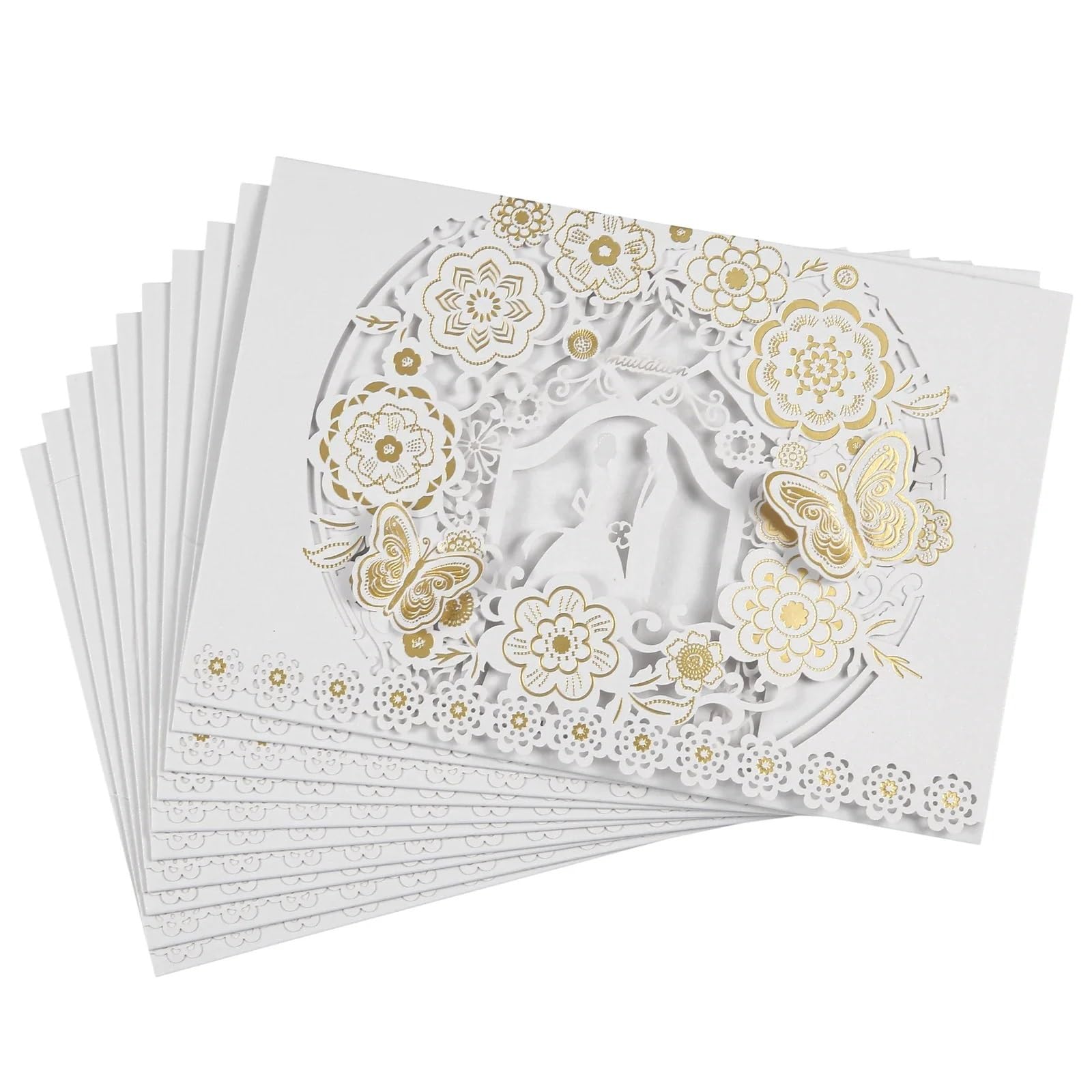SHBHWS Wedding Invitations Card 10pcs/pack 3D Butterfly Wedding Invitation Cards Flower Bride Groom Hollow Out Shiny Pearl Paper Card Holders Personalised Wedding Invitations(10pcs White Card)