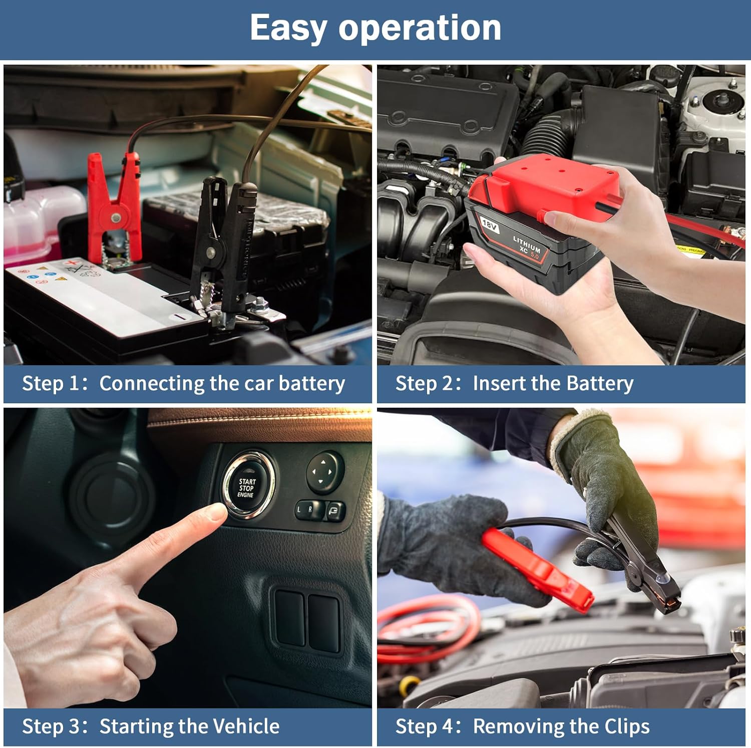 Jumper Cable Clamps for Milwaukee M18 18V Battery Jump Starter, 3.28FT 8AWG Car Battery Jumper Cable with Adapter, Automotive Battery Booster Cable for Tools used to Jump Start a Car - Image 5