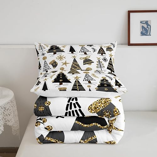 Miniatura 5 de Juego de edredón de árbol de Navidad para niñas y niños, juego de ropa de cama de 3 piezas con temática de Navidad, juego de edredón de feliz año