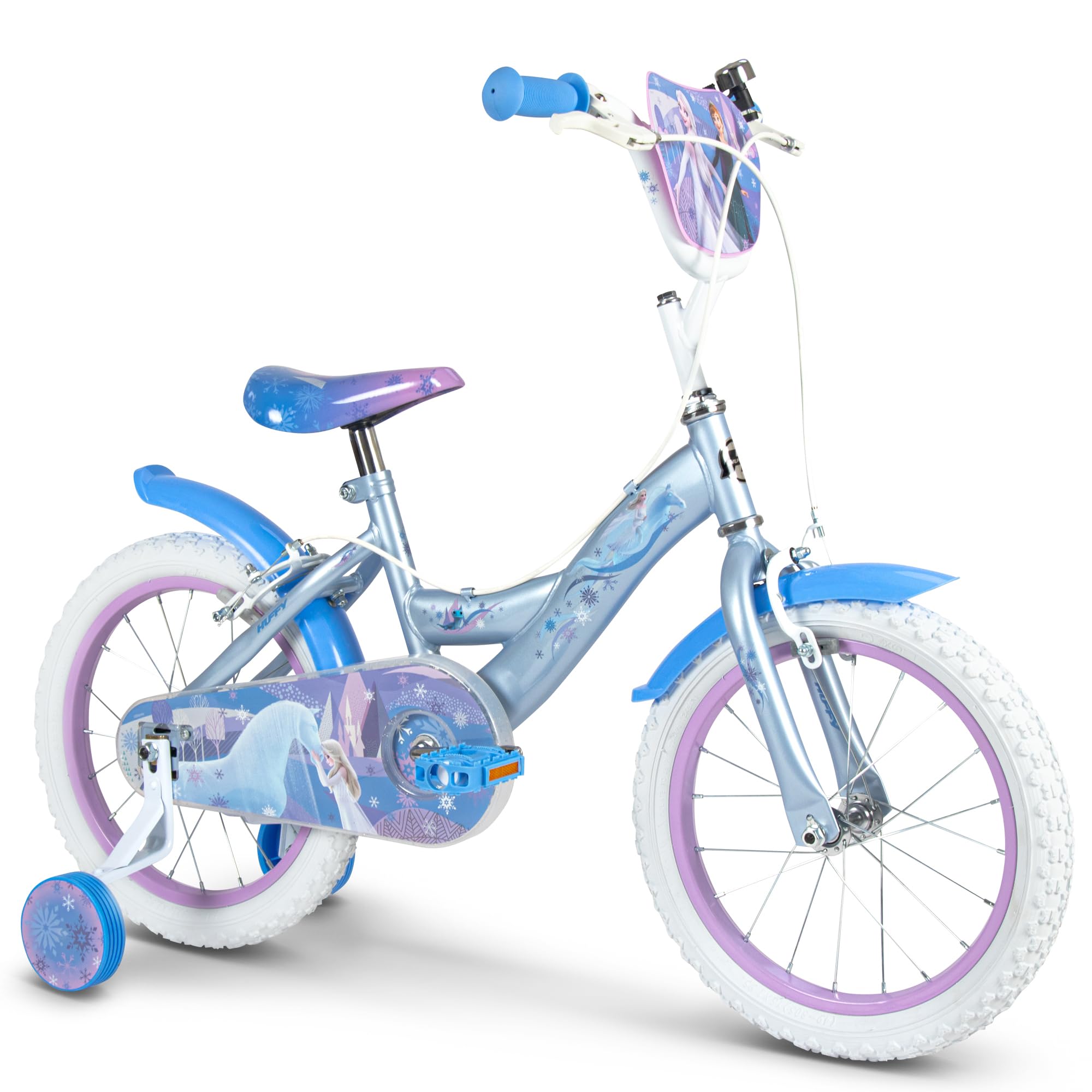 Huffy Vélo Enfant Disney La Reine des Neiges 16" 4-6 Ans Double Frein à Pince Stabilisateurs Amovibles Bleu