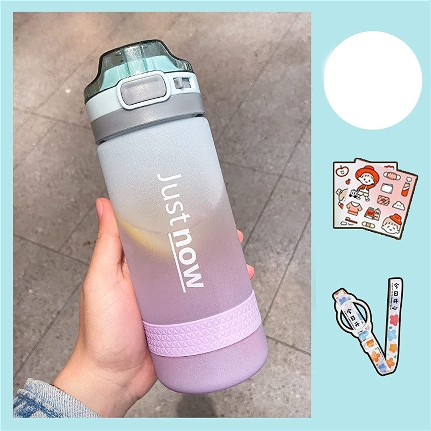 Gourde Sport Gourdes d'eau Gourde Bouteille D'eau En Paille Givrée Avec Autocollants Tasse Serrure Étanche Bouilloire Couvercle De Rebond Bouteille En Plastique Bouteille d'eau ( Color : Purple , Size